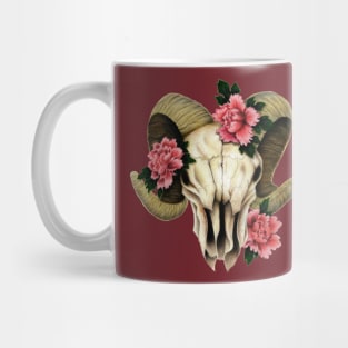 Ram Skull Peonies Mug